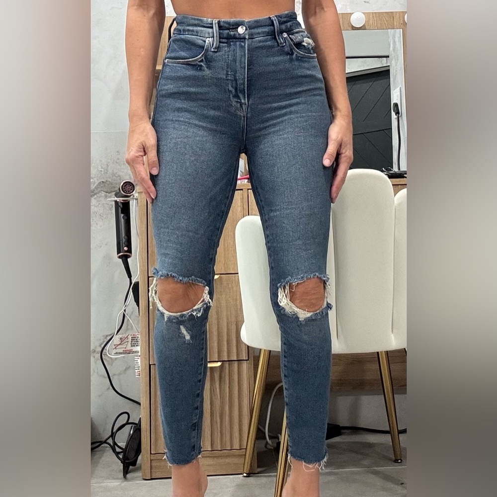 Good American Dark Blue Distressed Skinny Jeans